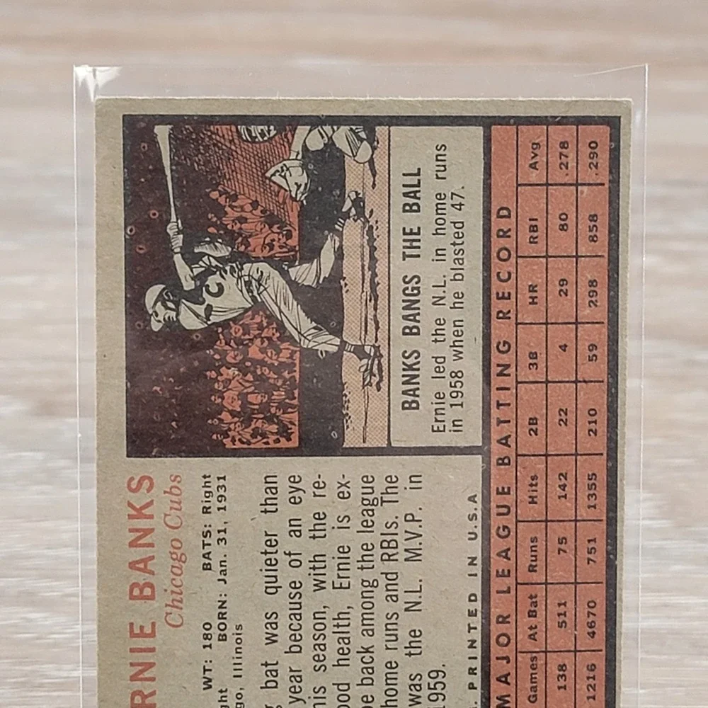 Ernie Banks 1962 Topps 25 Chicago Cubs Shortstop HOF Vintage Baseball Card